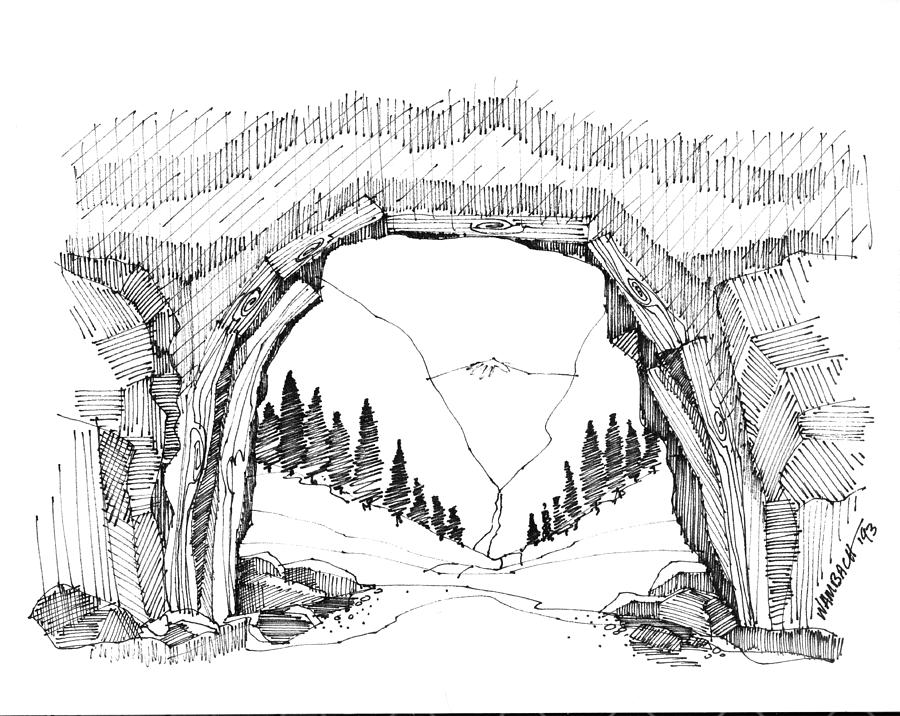 Imagination 1993 - Mountain Arch Drawing by Richard Wambach