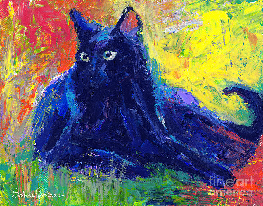 Impressionism Painting - Impasto Black Cat painting by Svetlana Novikova