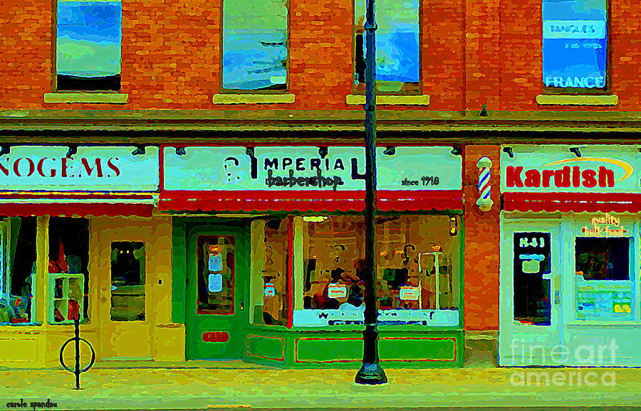 Imperial Barber Shop The Glebe Kardish Bulk Food Grocers Old Ottawa South Cityscenes Carole Spandau Painting by Carole Spandau