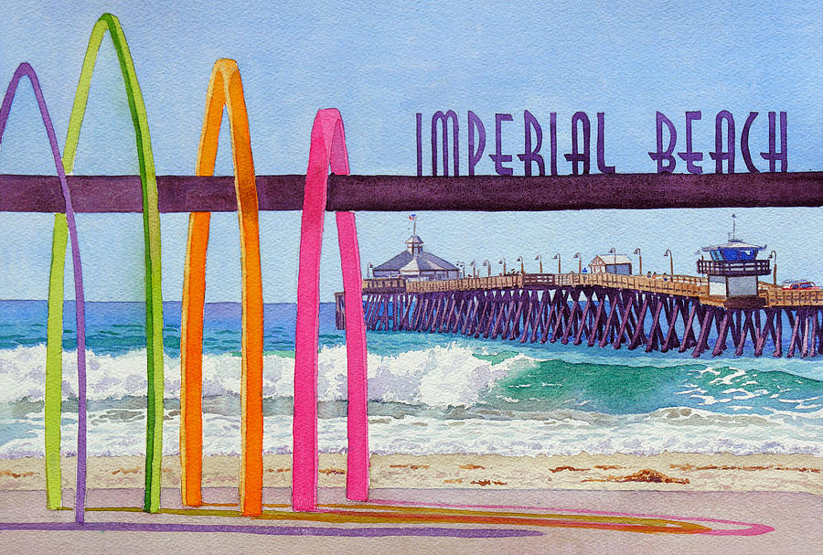 Imperial Beach Painting - Imperial Beach Pier California by Mary Helmreich