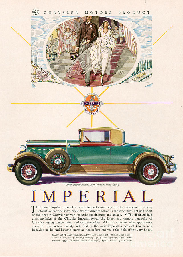 Adverts Drawing - Imperial Chrysler 1929 1920s Usa Cc by The Advertising Archives