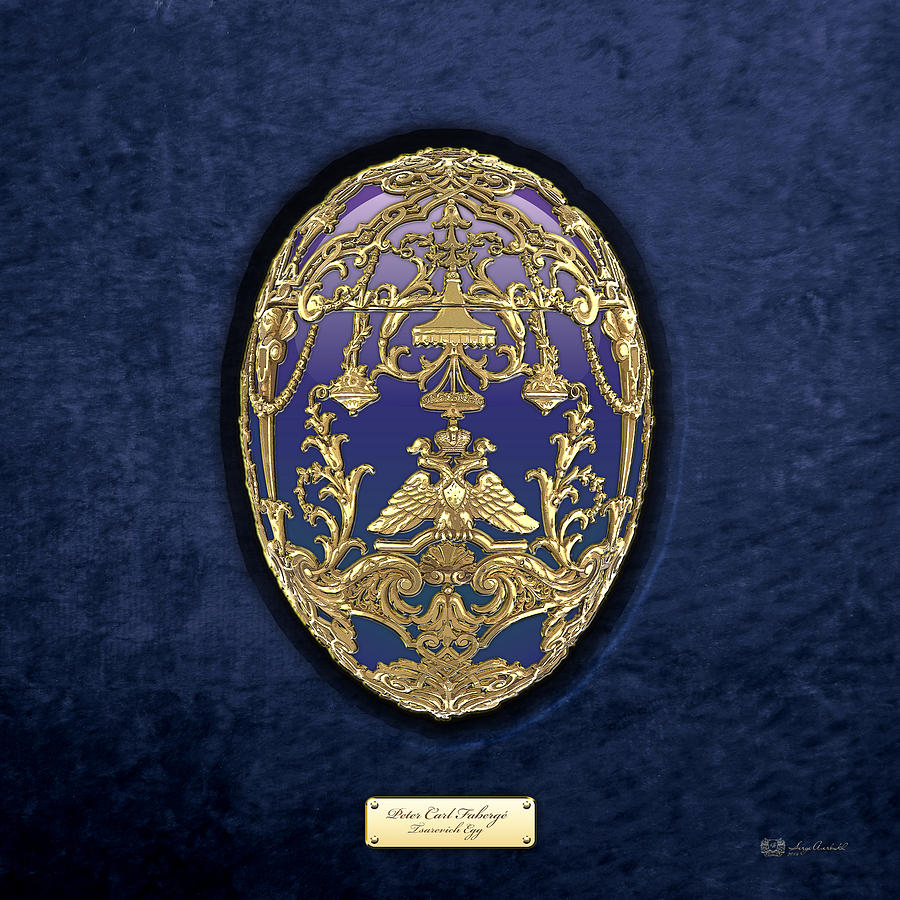 Imperial Faberge Eggs - Tsarevich Egg on Blue Velvet Digital Art by Serge Averbukh