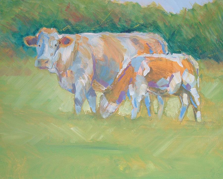Impressionist Cow Calf Painting Painting by Mike Jory