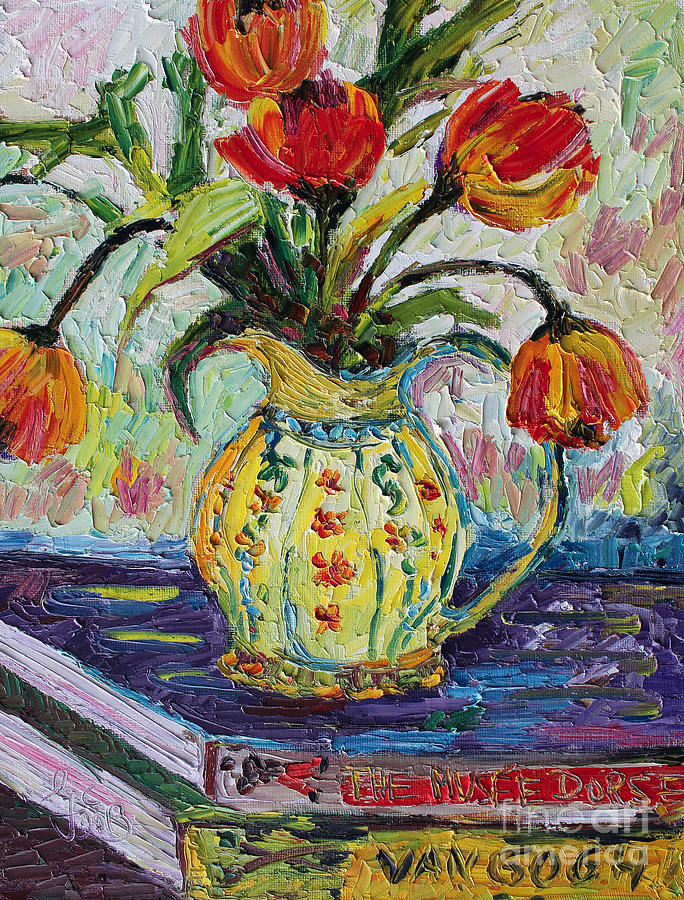 Impressionist Tulips in French Pottery Painting by Ginette Callaway