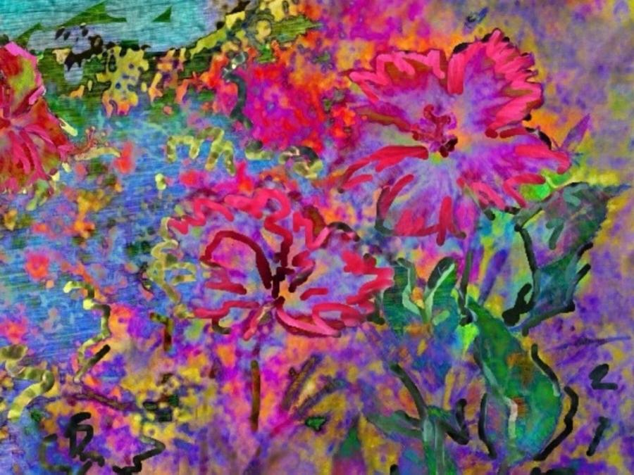 H Impressionistic Magenta Hibiscus - Horizontal Digital Art by Lyn Voytershark