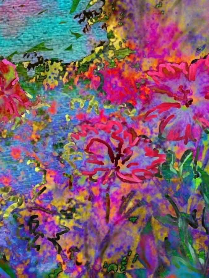 V Impressionistic Magenta Hibiscus - Vertical Digital Art by Lyn Voytershark