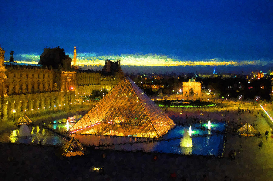 Impressions of Paris - Louvre Pyramid Blue Hour Digital Art by Georgia Mizuleva