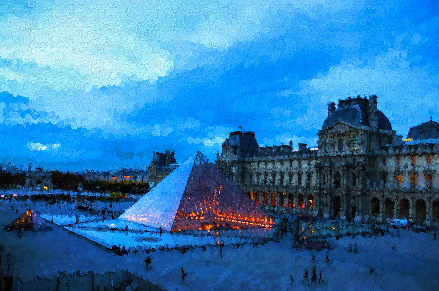Impressions of Paris - Louvre Pyramid Evening Digital Art by Georgia Mizuleva