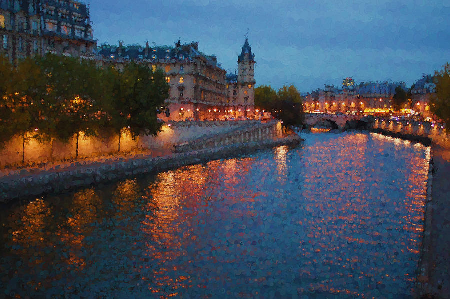 Impressions of Paris - Shimmering Seine River at Night Digital Art by Georgia Mizuleva