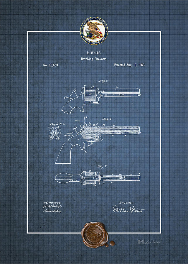 Improvement in Revolving Firearms by R. White - Vintage Patent Blueprint Digital Art by Serge Averbukh