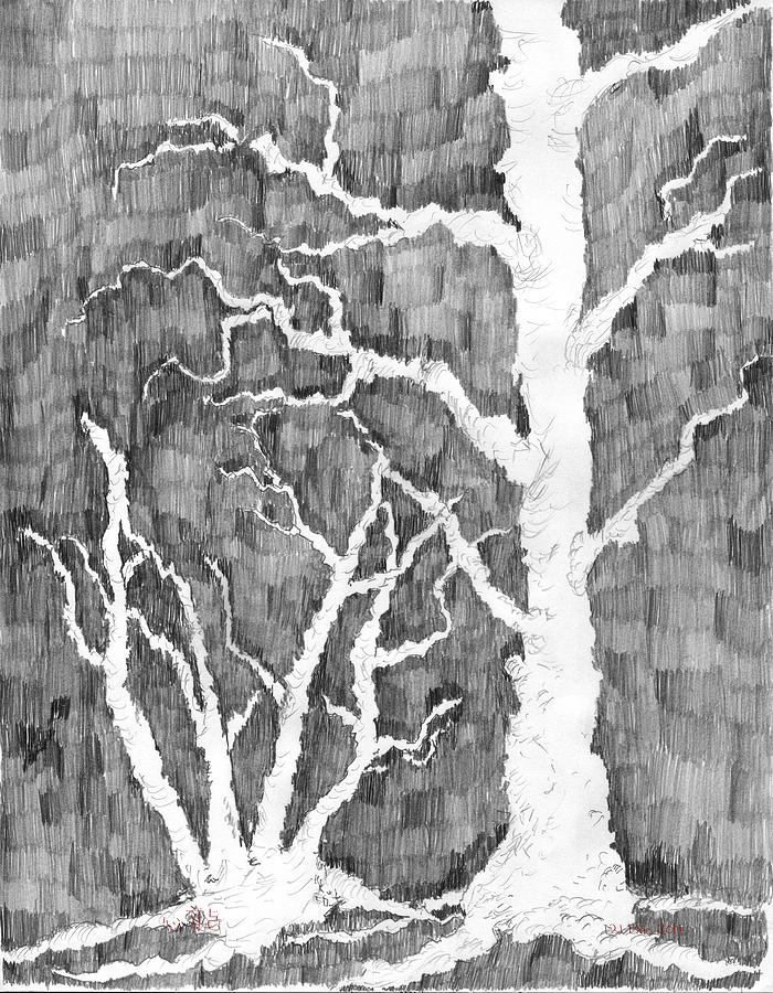 Tree Drawing - In a Dark Place 001 by Michael Genevro