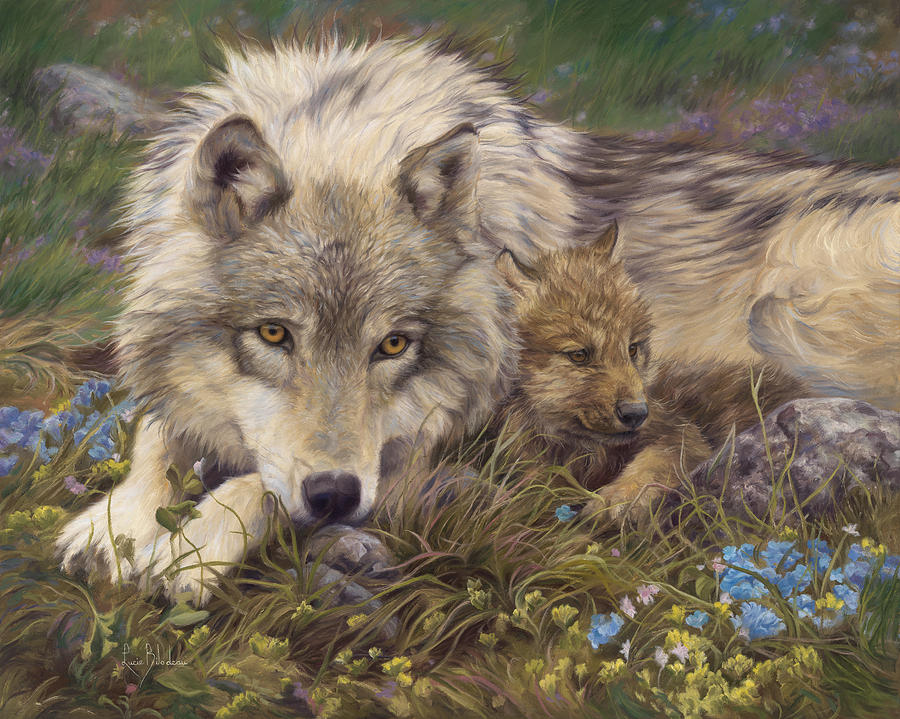 Wolves Painting - In A Safe Place by Lucie Bilodeau