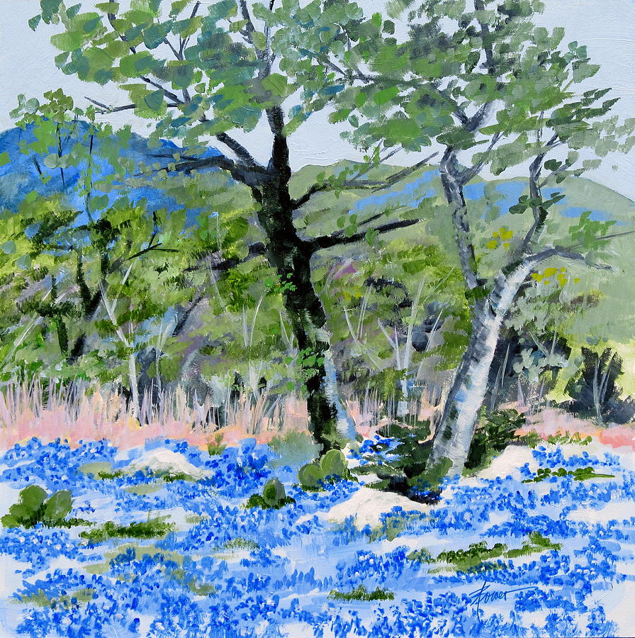In April-Texas Bluebonnets Painting by Adele Bower