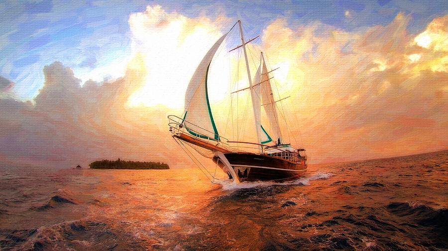 In Full sail - oil painting edition Digital Art by Lilia D