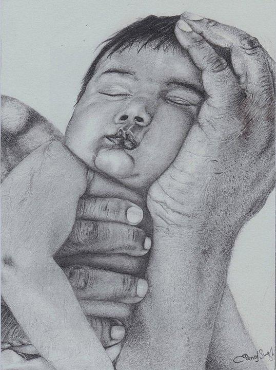 In Hands Of Daddy  Drawing by Mike Sangh