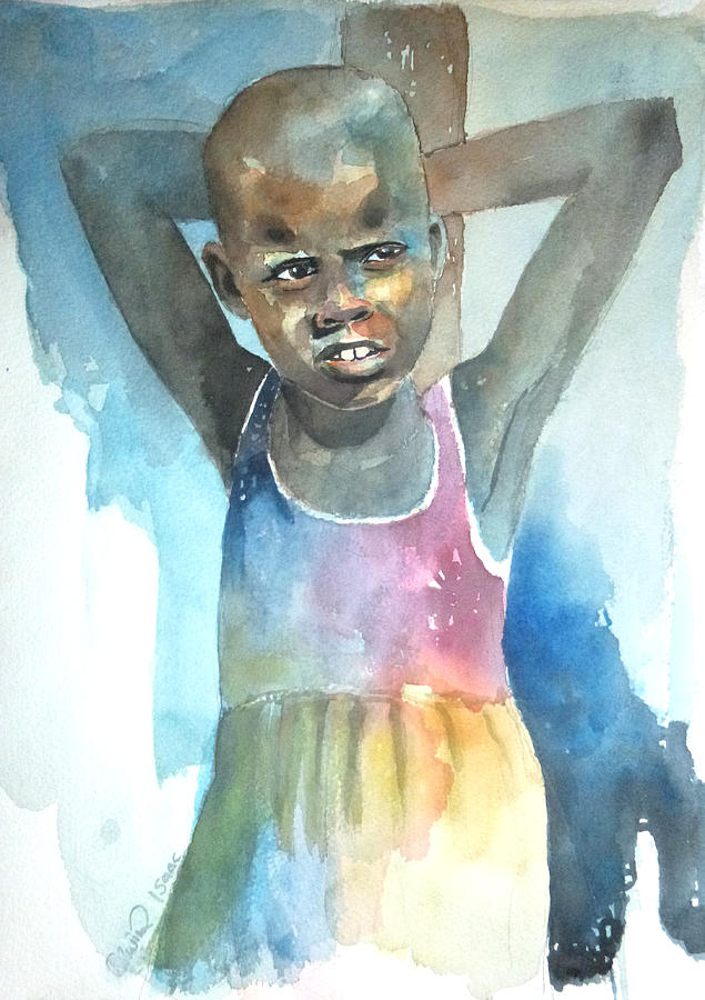 African Child Painting - In Her Eyes by Okwir Isaac