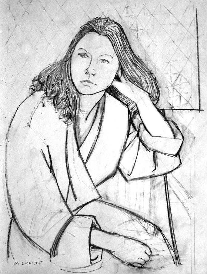In Her Robe Drawing by Mark Lunde