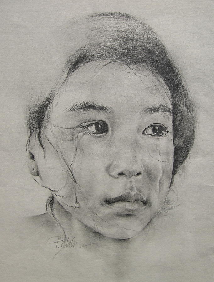 In Her Tears Drawing by Tracy Male