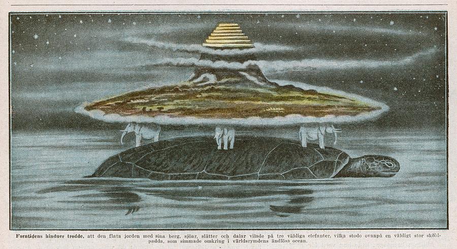 Space Drawing - In Indian Myth, Our World Is  Supported by Mary Evans Picture Library