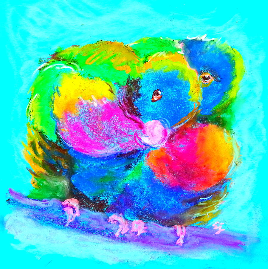 Bird Painting - In Love Birds - Lorikeets by Sue Jacobi