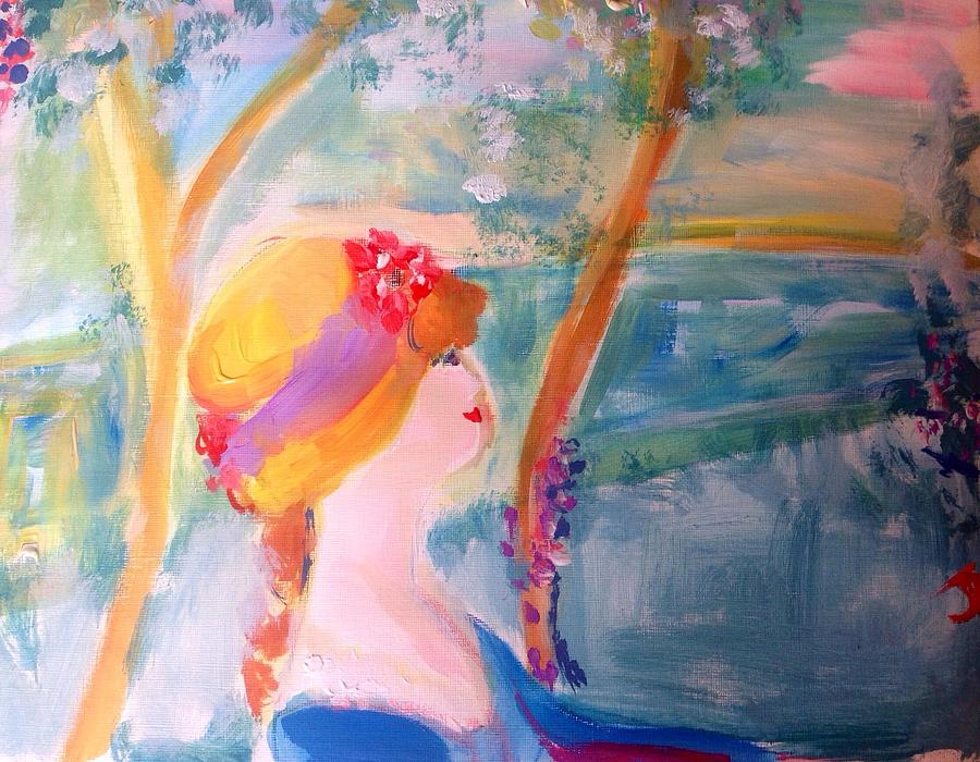 In my hat by the river  Painting by Judith Desrosiers