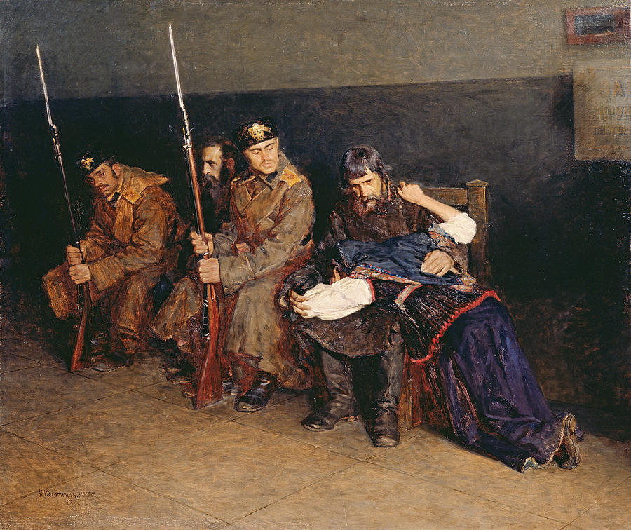 Guard Painting - In The Corridor Of The District Court by Nikolaj Alekseevich Kasatkin