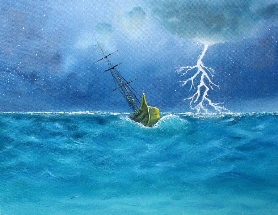 Stormy Skies Painting - Ship in Stormy Seas by Toni Yasger