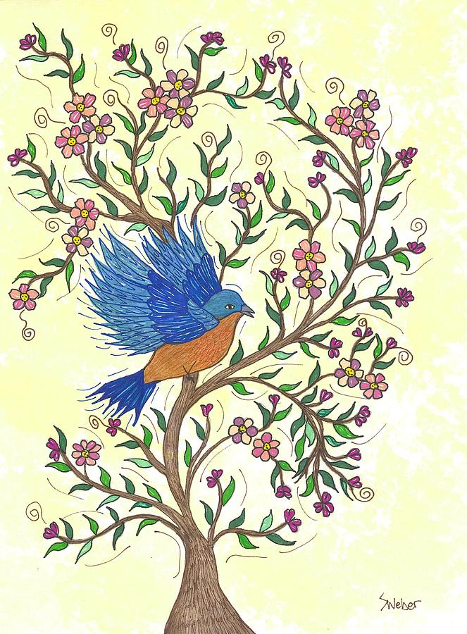 In The Garden - Bluebird Painting by Susie WEBER
