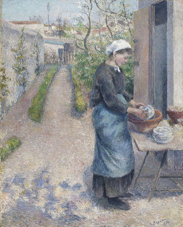 Washing Up Painting - In The Garden At Pontoise A Young Woman by Camille Pissarro
