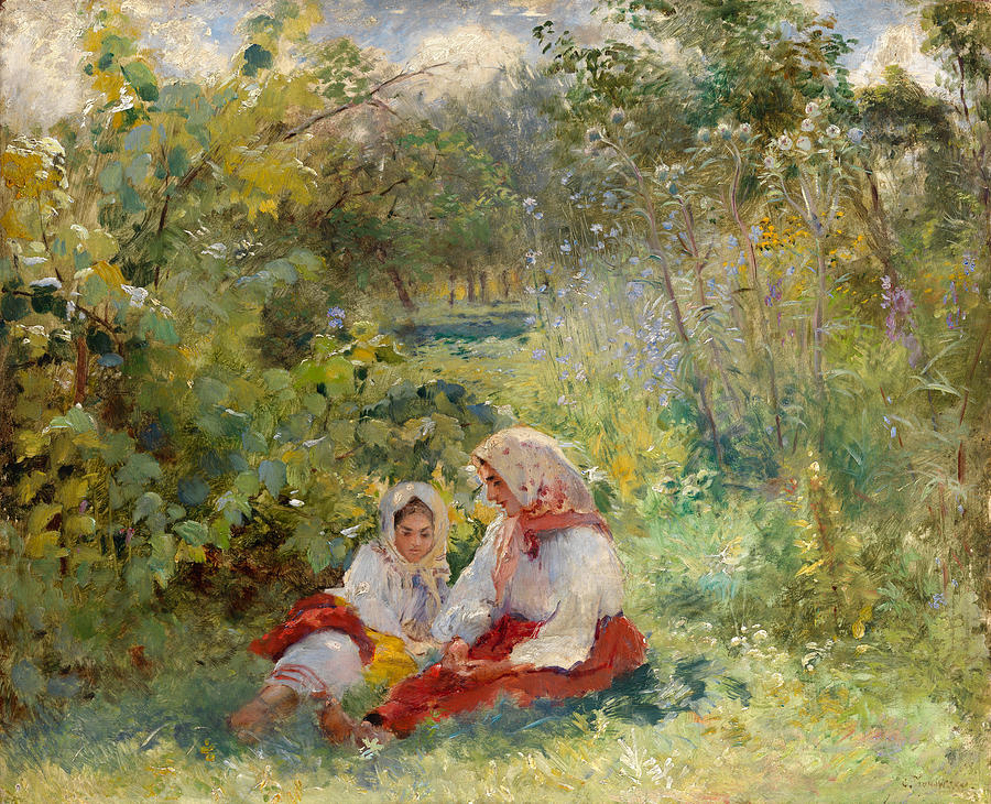 In the Garden Painting by Konstantin Makovsky