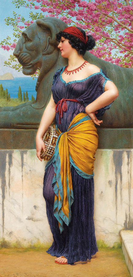 In the Grove of the Temple of Isis Painting by John William Godward