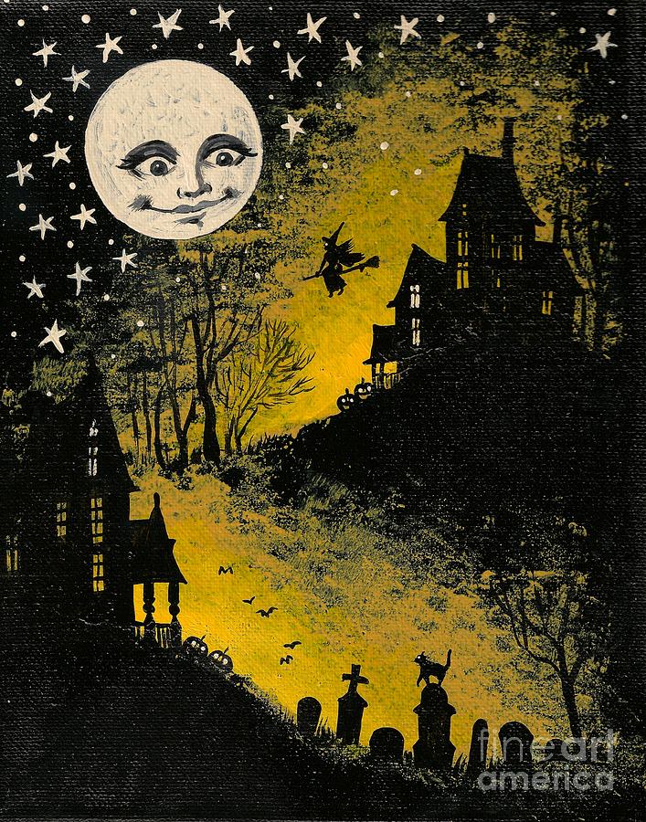 In the Halloween Moonlight Painting by Margaryta Yermolayeva