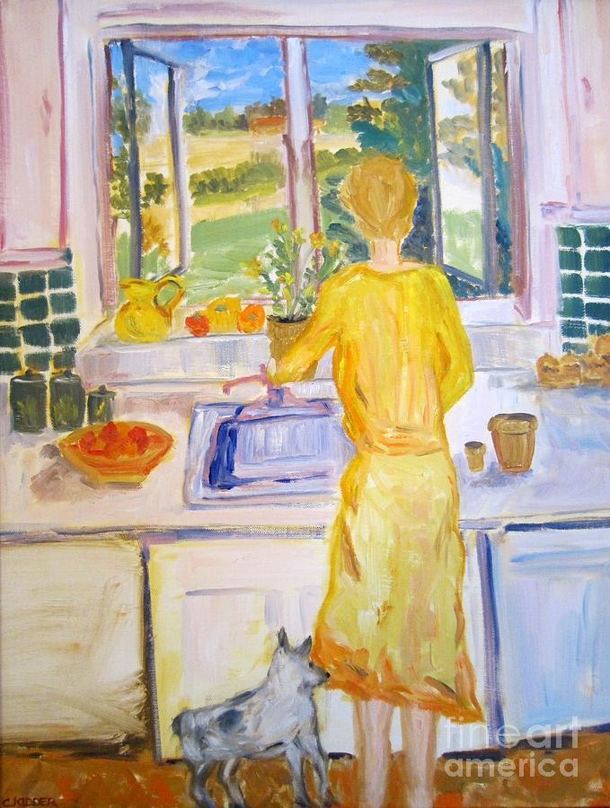 Dog Painting - In The Kitchen by Colleen Kidder