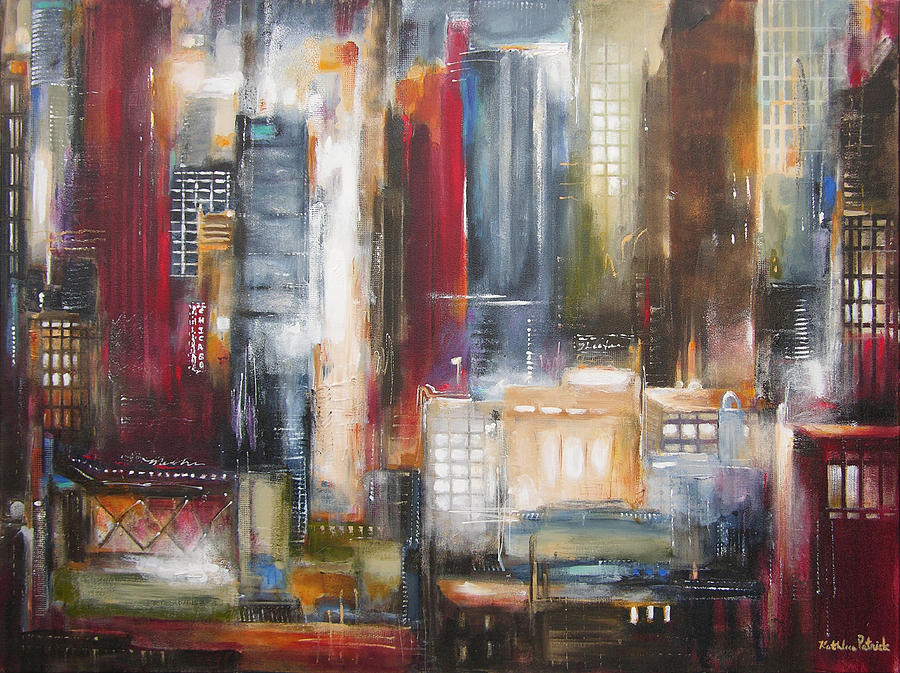 In The Loop - Chicago At Night Painting by Kathleen Patrick