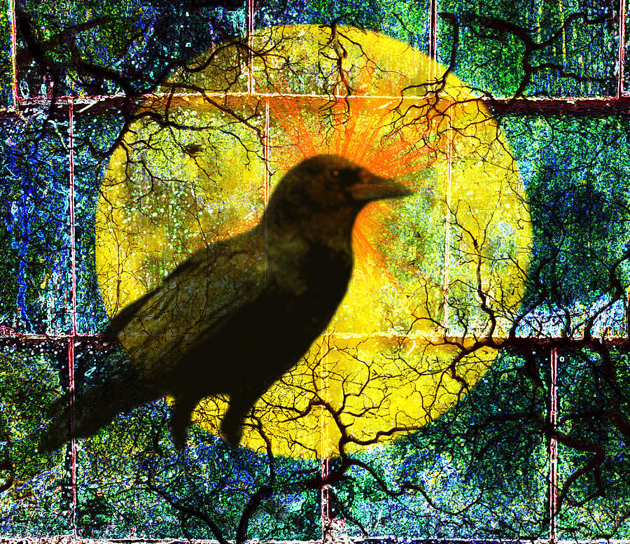 Crow Digital Art - In the Night by Nancy Merkle
