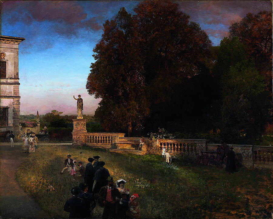 In the Park of the Villa Borghese Painting by Oswald Achenbach