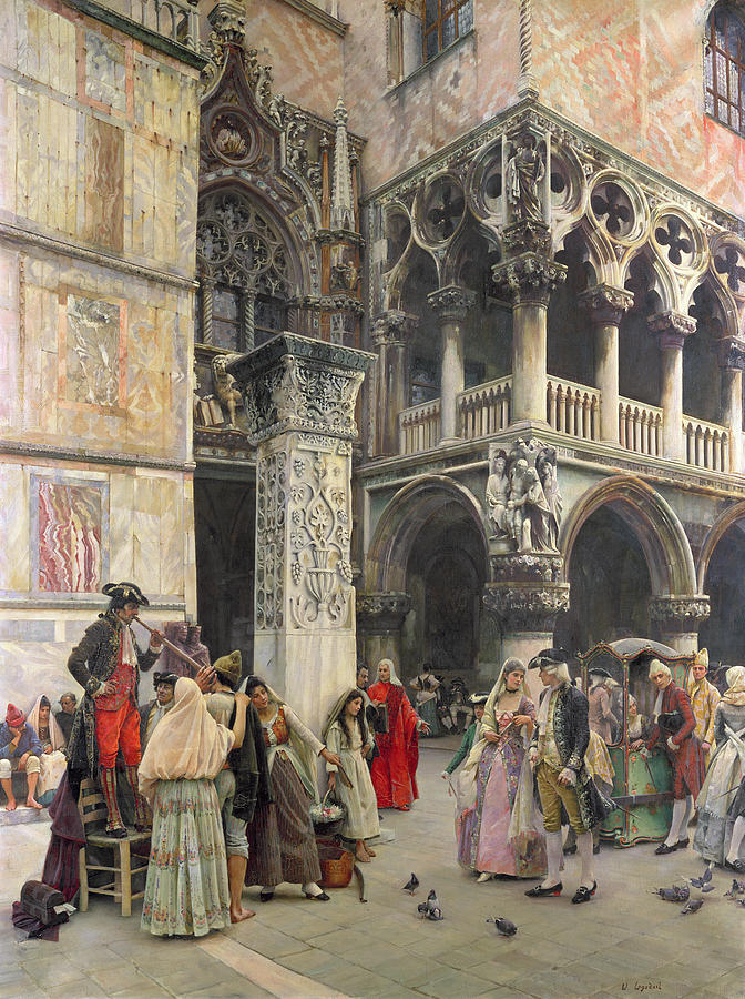 Pigeon Painting - In the Piazzetta by William Logsdail