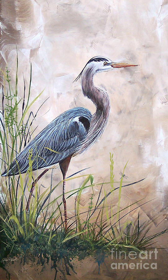 In the Reeds-Blue Heron-A Painting by Jean Plout