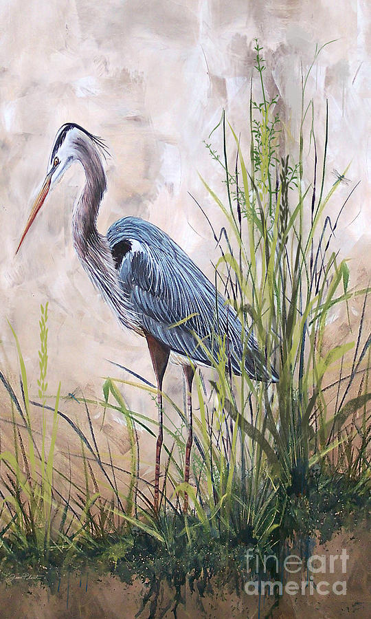 In the Reeds-Blue Heron-B Painting by Jean Plout