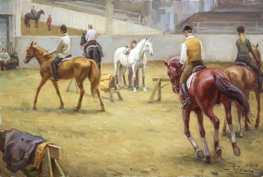 In the riding hall Painting by Serguei Zlenko