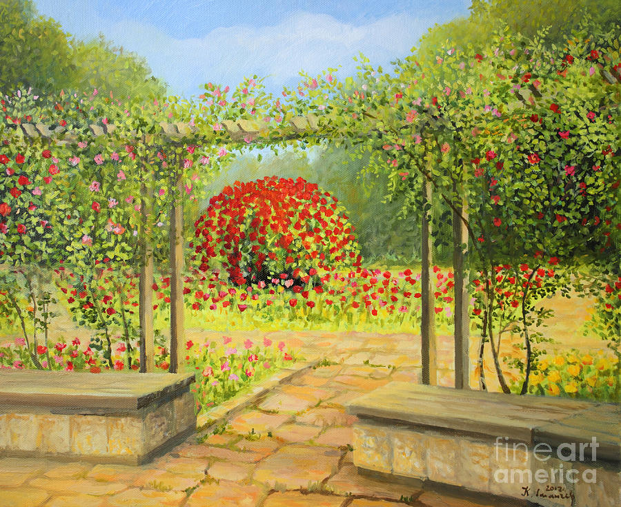 Impressionism Painting - In The Rose Garden by Kiril Stanchev