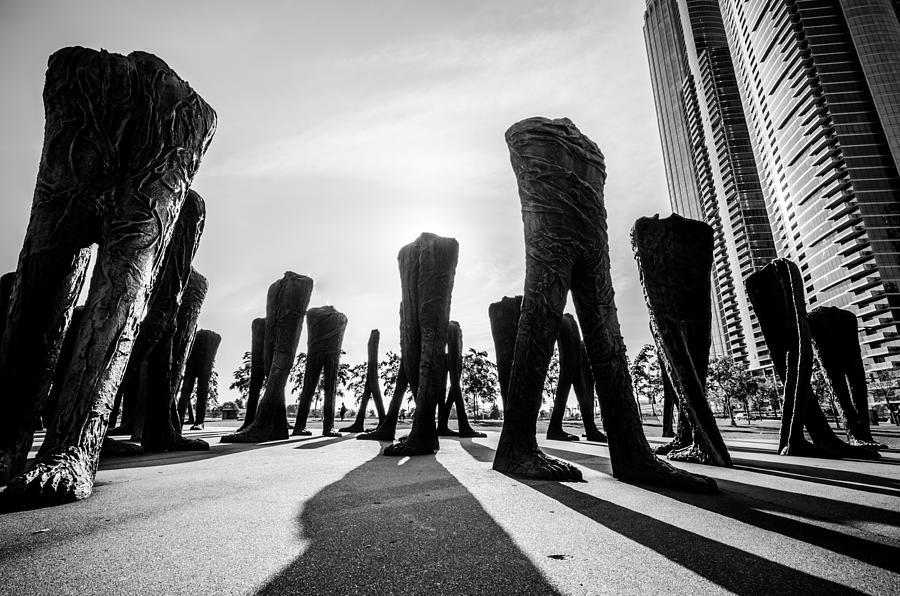 In the Shadow of the Agora Sculpture in Black and White Photograph by Anthony Doudt