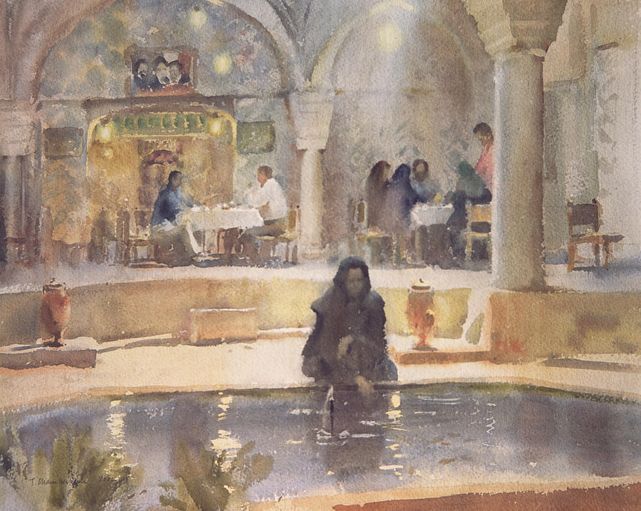 Fountain Photograph - In The Teahouse, Kerman Wc On Paper by Trevor Chamberlain