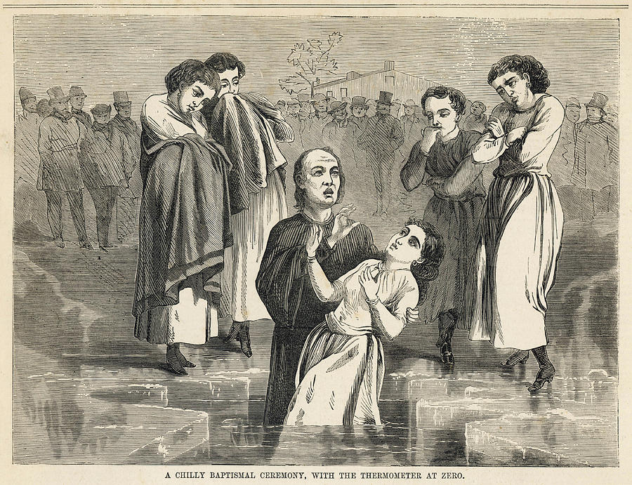 Customs Drawing - In The Western Usa, Baptists Baptise by Mary Evans Picture Library