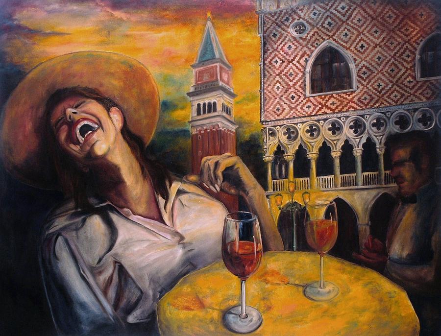 Venice Painting - In Vino Happy by Alex Spinello