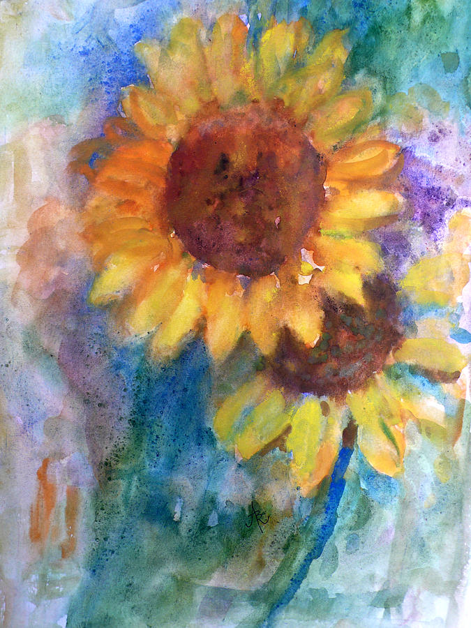 Sunflower Painting - In Your Shadow Sunflowers by Anna Ruzsan