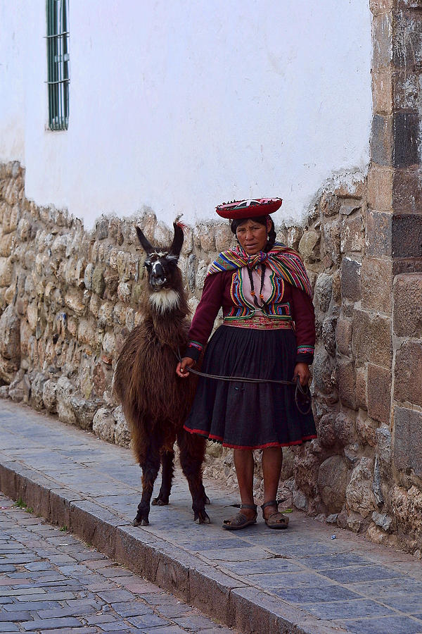 Inca Woman with Llama Photograph by Linda Phelps