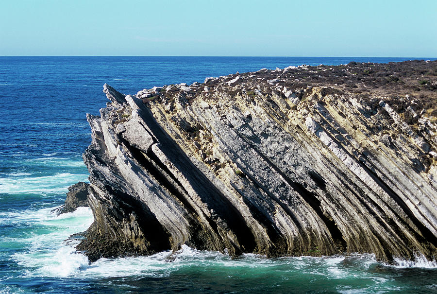 Bed Photograph - Inclined Rock Strata At The Coast by Sinclair Stammers/science Photo Library
