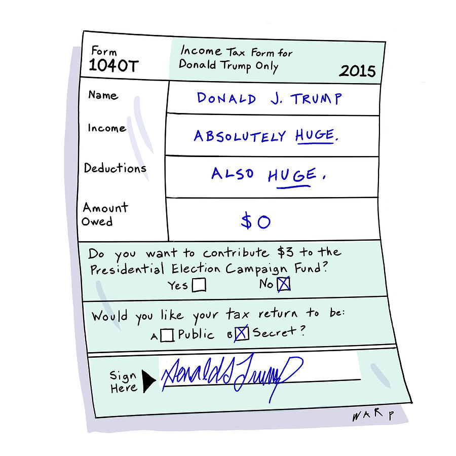 Income Tax Form For Donald Trump Only Drawing by Kim Warp
