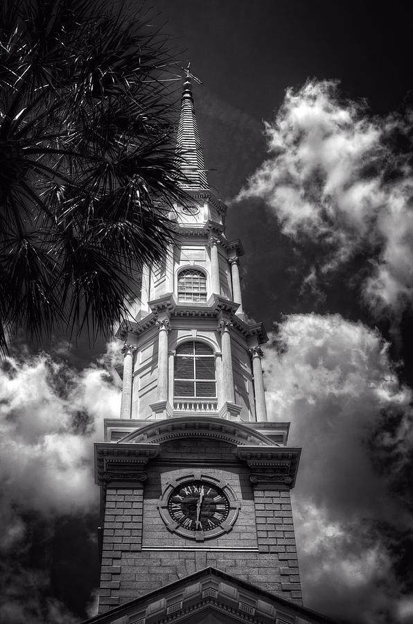 Independent Presbyterian Church Steeple in Black and White Photograph by Greg and Chrystal Mimbs